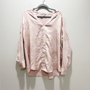 Express Light Pink Rose Champagne Shimmer V-Neck Long Sleeve Blouse XL